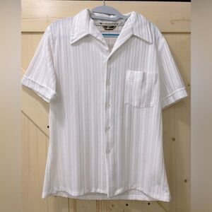 😍Triumph of California Beach Vertical Stripe White Button-Down Short Sleeve Top